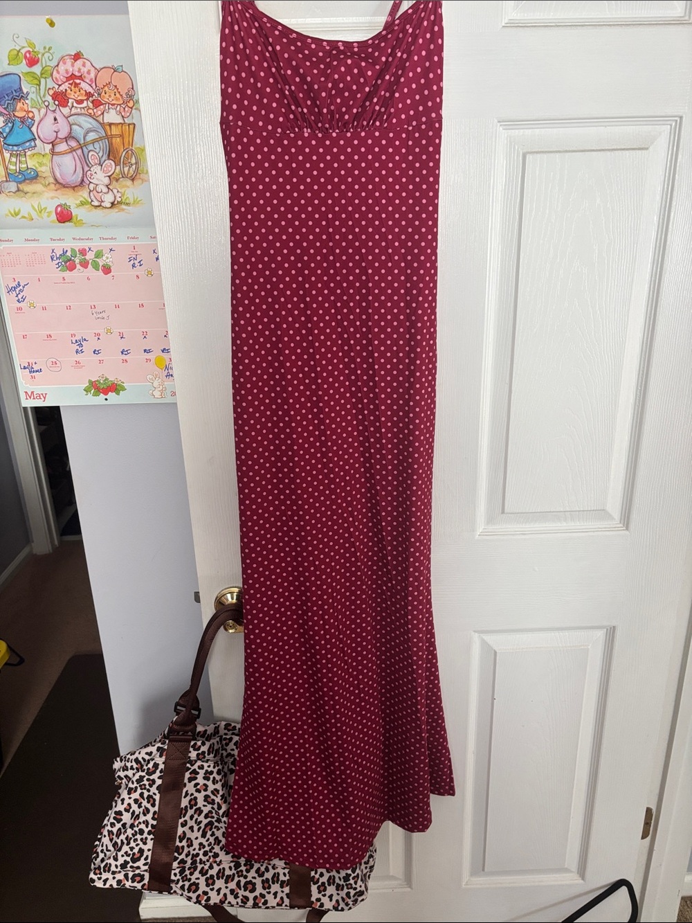 Sleeveless Burgundy Polka Dot Slip Summer Dress - Picture 2 of 4